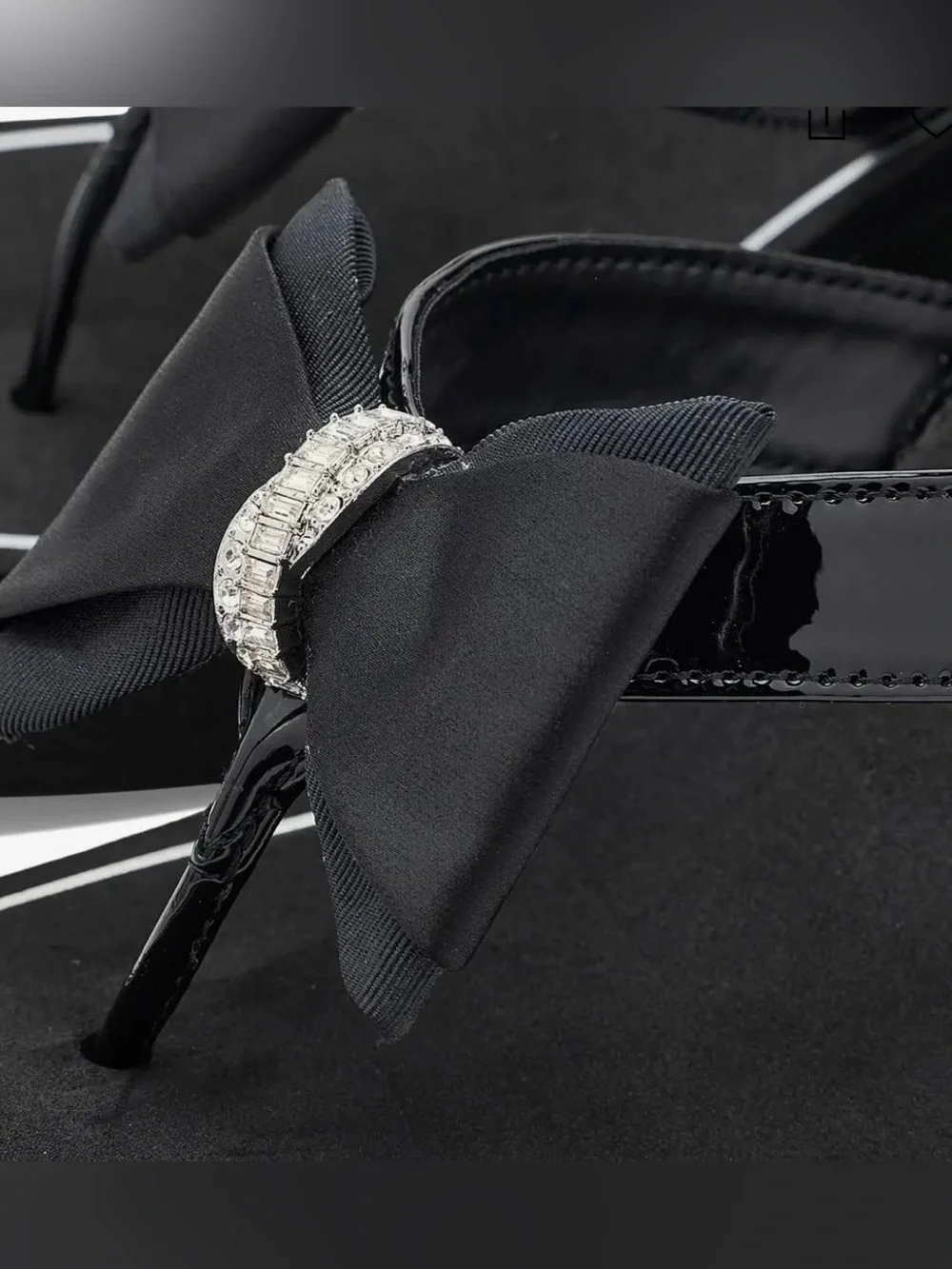 Black Wedge Flip-Flop Sandals with Bow and Rhinestone Accent Size 9